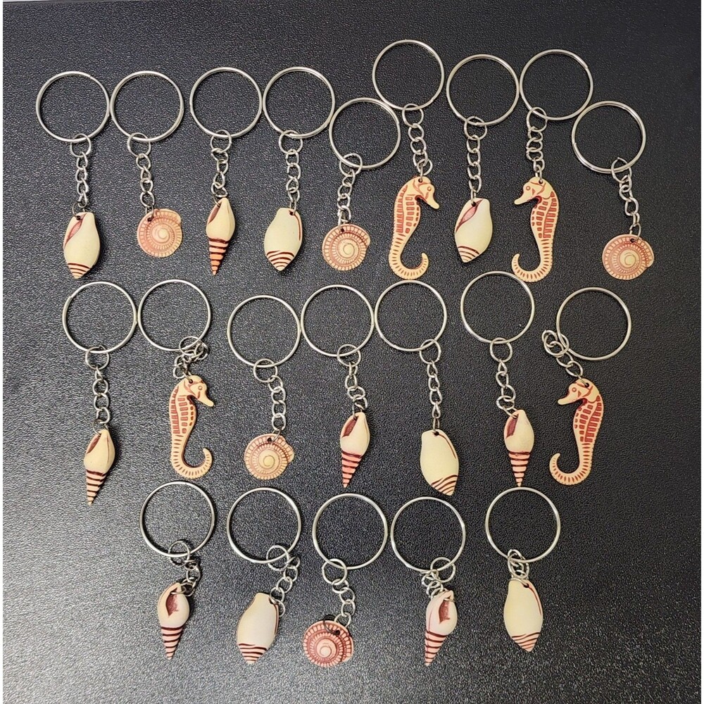 21 Pc Sea Shell Seahorse Ocean Keychain Lot Key Rings Beach Party Favor